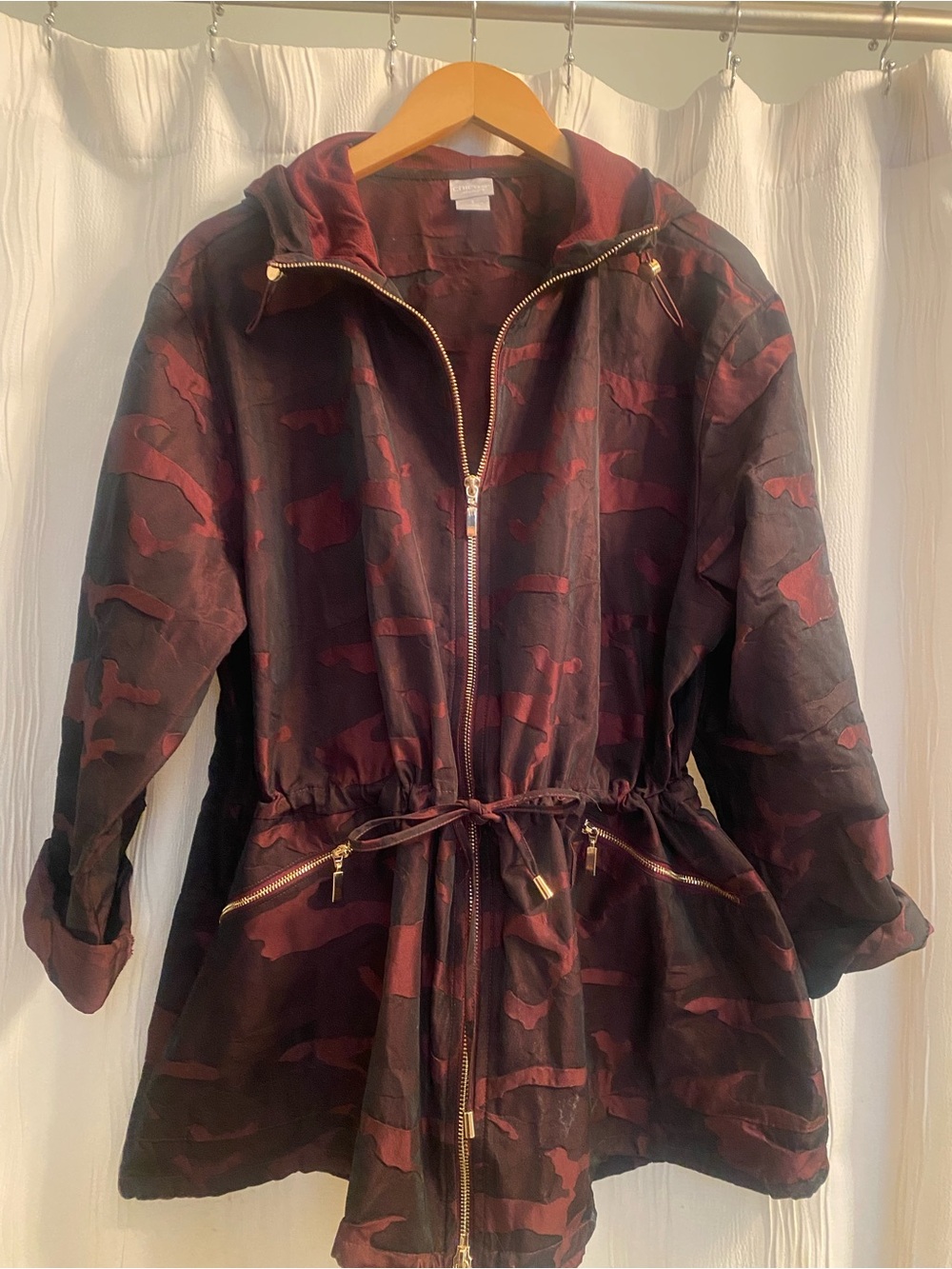Chicos Zynergy spiced burgundy camo camouflage utility anorak jacket XL NO flaws